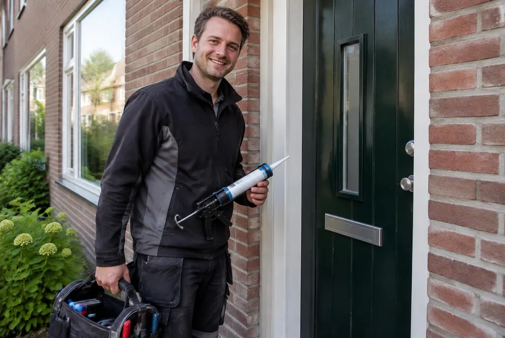Vakman van Kitbedrijf Pijnacker bij de voordeur van een woning